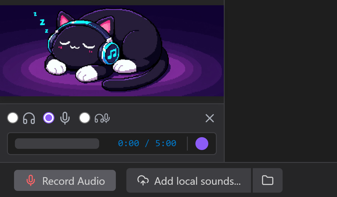 SoundRelay recorder panel: choose speakers, microphone or both, with a record button and a timer